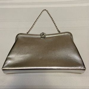 Silver Metallic Womens Vintage Mini Bag with  Decorative Clip Closure